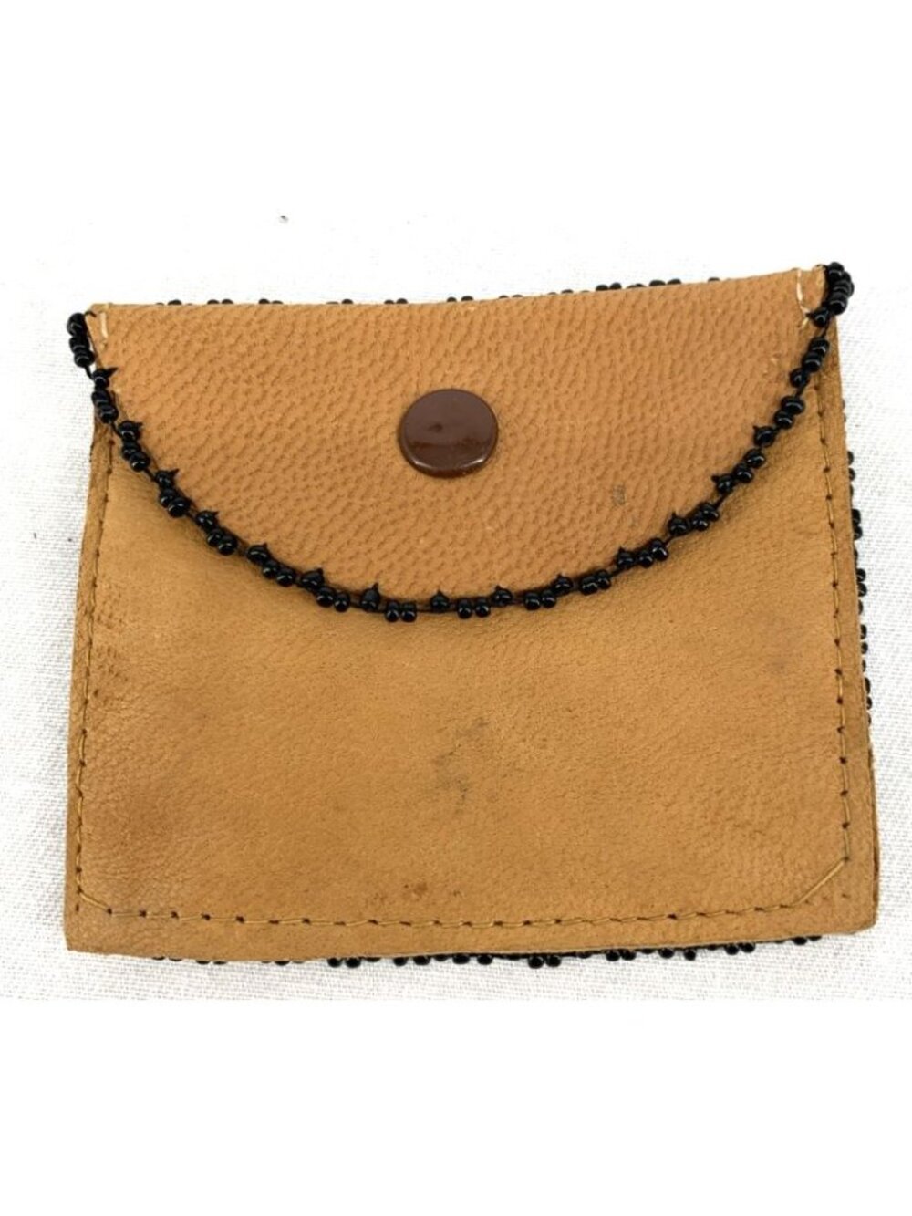 Native American Coin Purse Hand Beaded Leather Pouch Tipi 2.5" x 3" - Picture 2 of 8